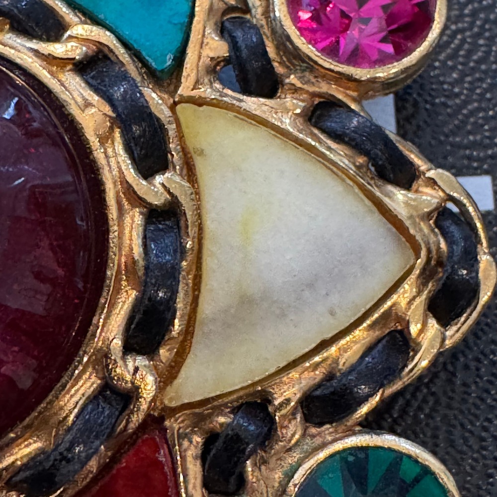 Chanel CC Vintage Byzantine Star Gripoix Agate Brooch Leather 95A Auth - Picture 6 of 6